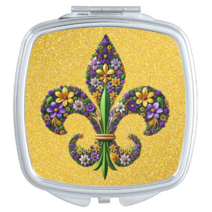 Floral Mardi Gras fleur de lis Compact Mirror