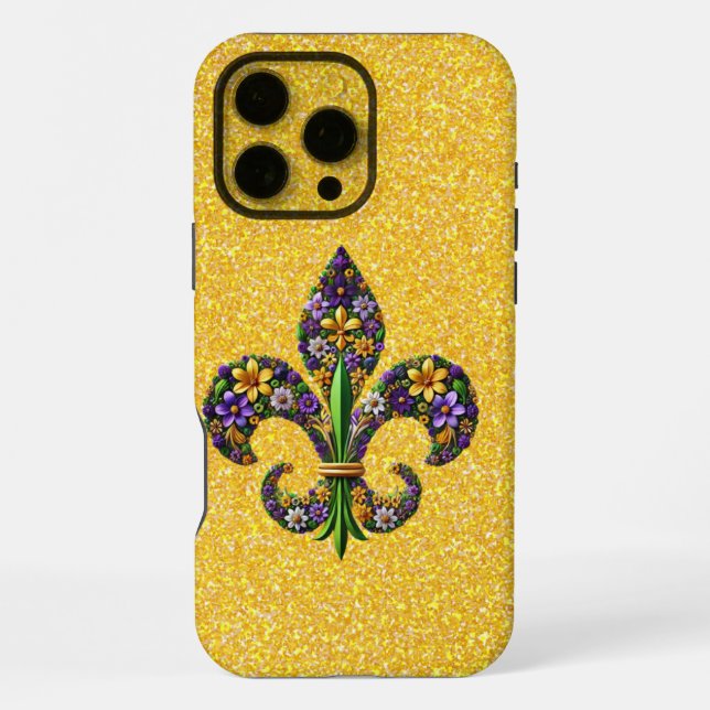 Floral Mardi Gras fleur de lis iPhone Case (Back)