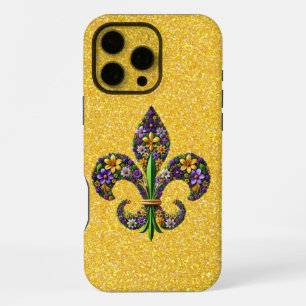 Floral Mardi Gras fleur de lis iPhone 16 Pro Max Case