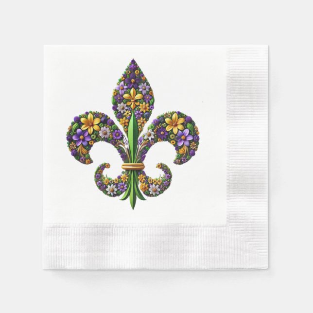 Floral Mardi Gras fleur de lis Napkins (Front)