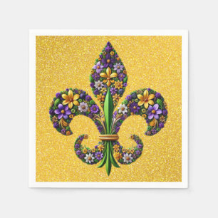 Floral Mardi Gras fleur de lis Napkins