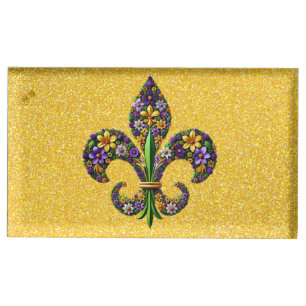 Floral Mardi Gras fleur de lis Place Card Holder