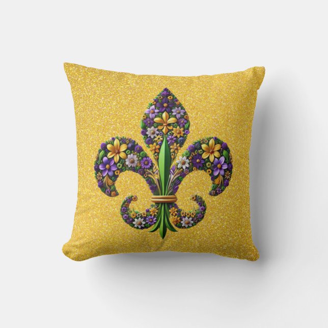 Floral Mardi Gras fleur de lis Throw Pillow (Front)