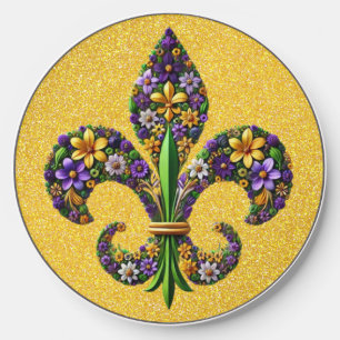 Floral Mardi Gras fleur de lis Wireless Charger