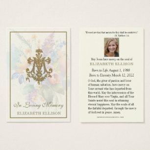 Floral Marian Cross  Funeral Prayer Card