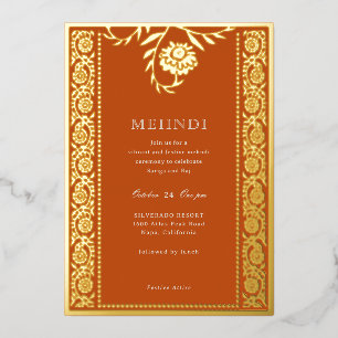 Floral Marigold Gold Mehndi Invitation Foil Invitation
