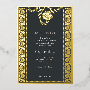 Floral Marigold Gold Mehndi Invitation Foil Invitation