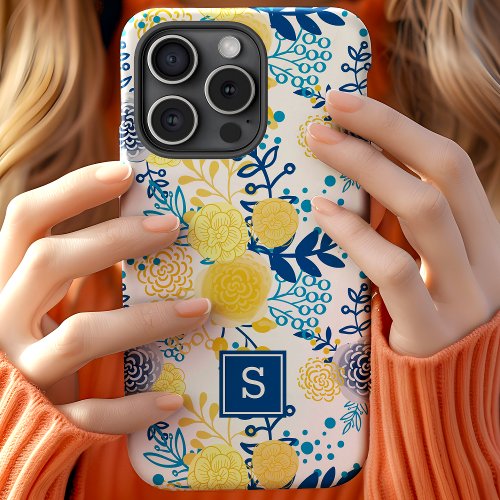 Floral Marigold Navy Blue Yellow Flowers Pattern iPhone 13 Case