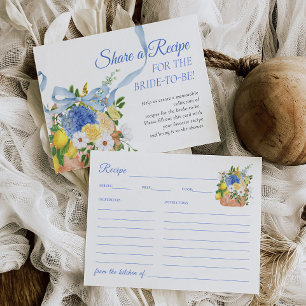 Floral Market Blue Bridal Shower Recipe Card