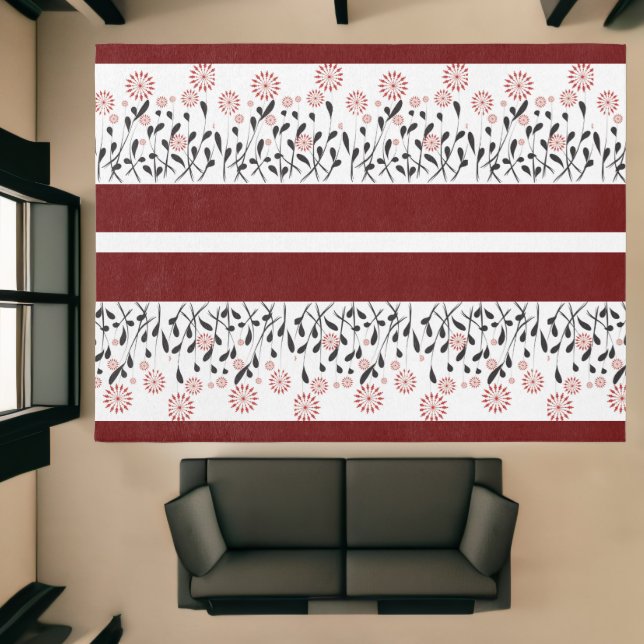 floral maroon white Christmas area rug (Insitu (Indoor 1))