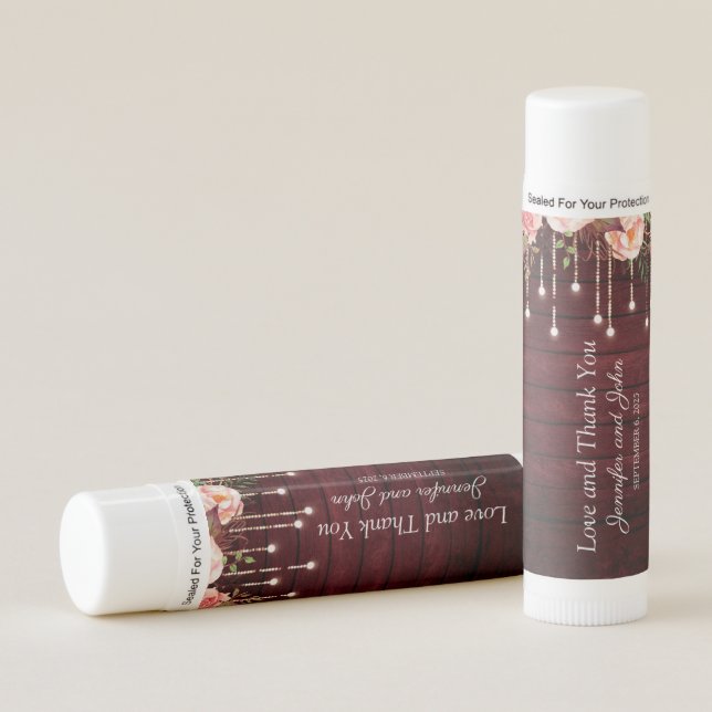 Floral Maroon Wooden Rustic Wedding favors Lip Balm (Front)
