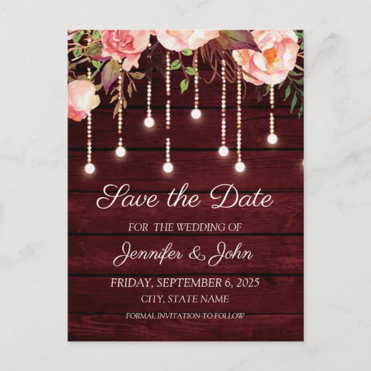 Floral Maroon Wooden Rustic Wedding Save the Date
