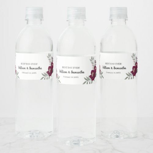 Floral Marsala Bridal Shower Wedding  Water Bottle Water Bottle Label