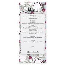 Floral Marsala Wedding Bridal Shower Menu