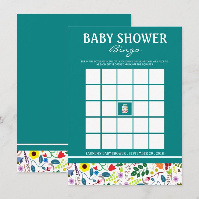 Floral Mason Jar Baby Shower Bingo Invitation (Front/Back)