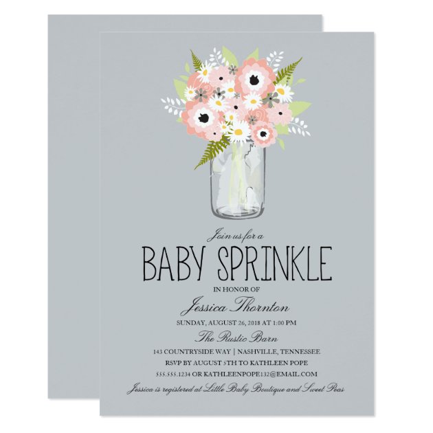 Floral Mason Jar Baby Shower Invitation