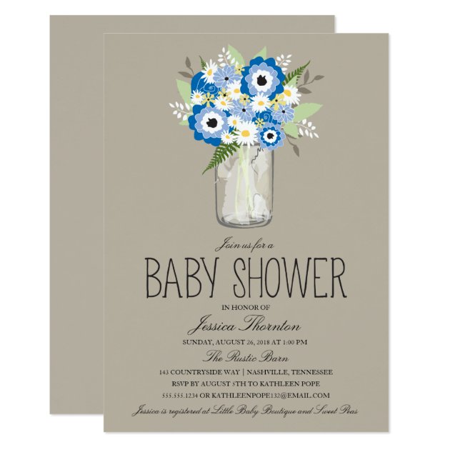 Floral Mason Jar Baby Shower Invitation