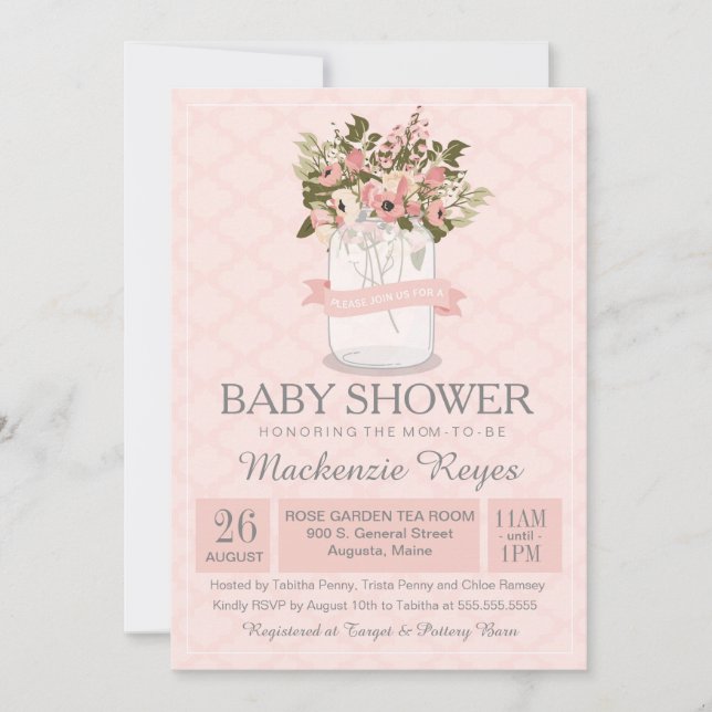 Floral Mason Jar Baby Shower Invitation (Front)