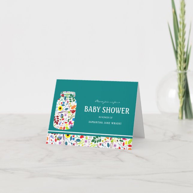 Floral Mason Jar Baby Shower Invitation (Front)
