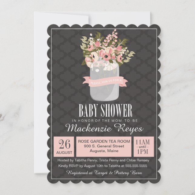 Floral Mason Jar Baby Shower Invitation (Front)