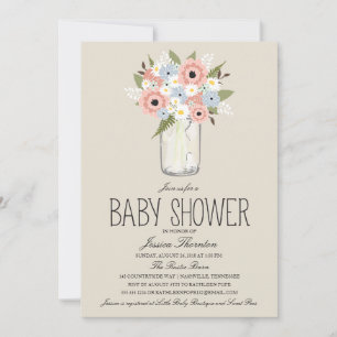 Floral Mason Jar Baby Shower Invitation