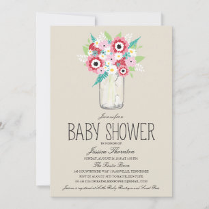 Floral Mason Jar Baby Shower Invitation