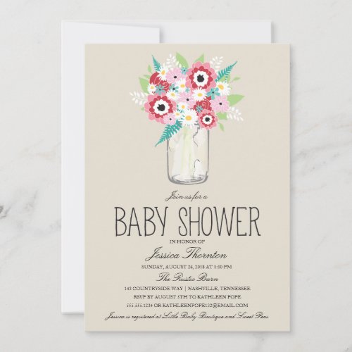 Floral Mason Jar Baby Shower Announcements