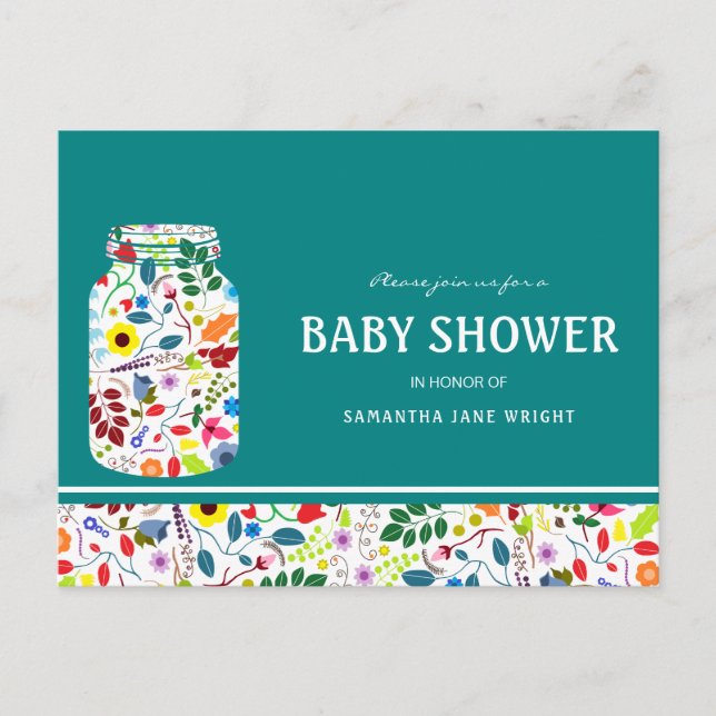 Floral Mason Jar Baby Shower Invitation (Front)