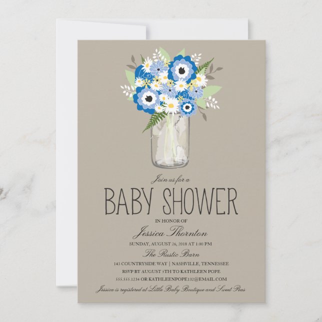 Floral Mason Jar Baby Shower Invitation (Front)