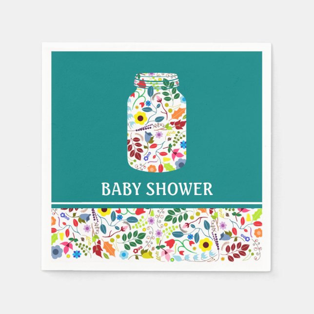 Floral Mason Jar Baby Shower Napkins (Front)