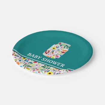 Floral Mason Jar Baby Shower Paper Plates by StampedyStamp at Zazzle