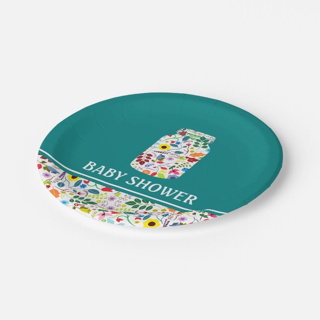 Floral Mason Jar Baby Shower Paper Plates (Angled)
