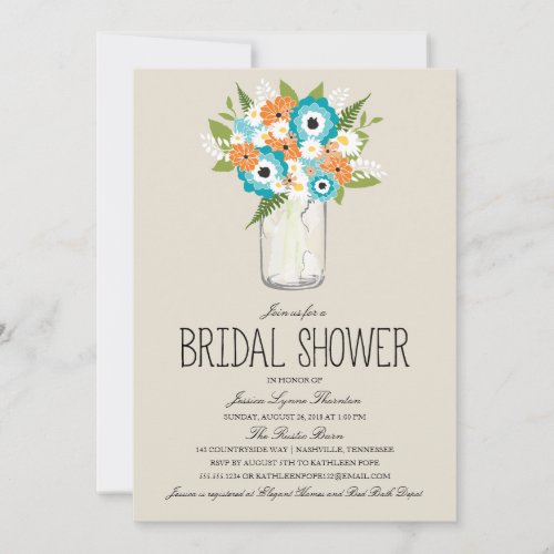 Floral Mason Jar Bridal Shower Custom Invitations