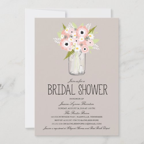 Floral Mason Jar Bridal Shower Custom Announcements