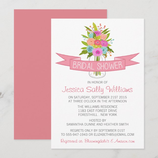 Floral Mason Jar Bridal Shower Invitations (Front/Back)
