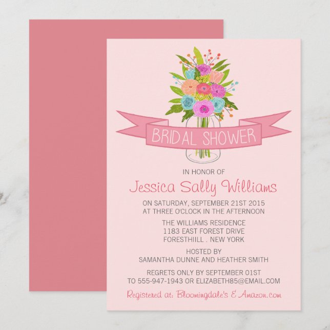 Floral Mason Jar Bridal Shower Invitations (Front/Back)
