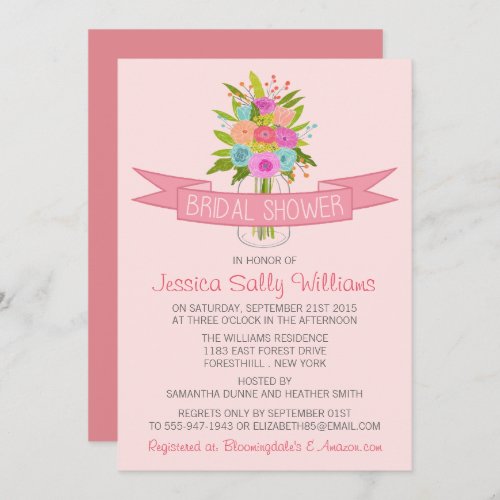 Floral Mason Jar Bridal Shower Invitations