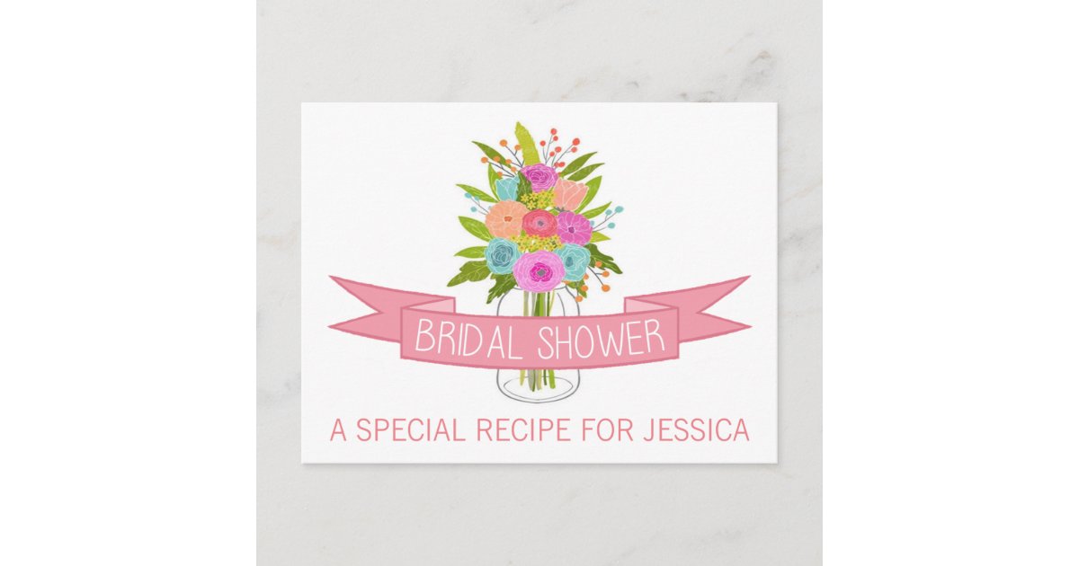 Floral Mason Jar Bridal Shower Recipe Cards | Zazzle.com