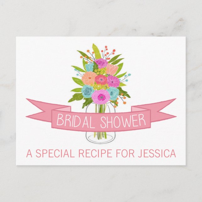 Floral Mason Jar Bridal Shower Recipe Cards (Front)