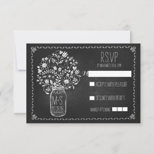 floral mason jar chalkboard wedding RSVP cards
