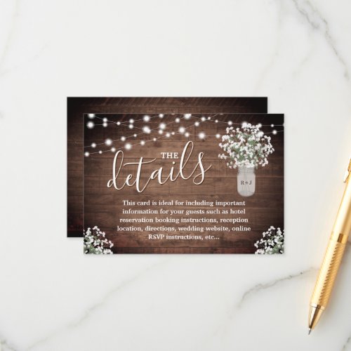 Floral Mason Jar Lights  Monogram Wedding Details  Enclosure Card
