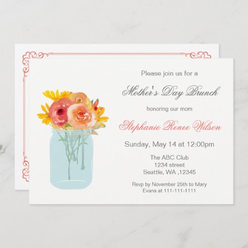 Floral Mason Jar Mothers Day Brunch Invites