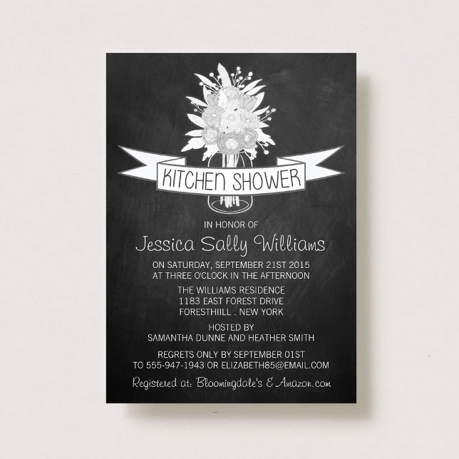 Floral Mason Jar On Chalkboard Kitchen Shower Invitation (Creator Uploaded)