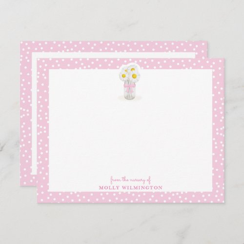 Floral Mason Jar Pink Bow Girl Baby Stationery Thank You Card