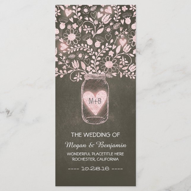 floral mason jar pink elegant wedding programs (Front)