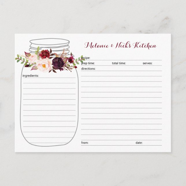 Floral Mason Jar Recipe Cards (Front)