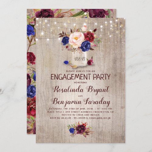 Floral Mason Jar Rustic Engagement Party Invitation