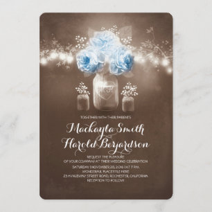 floral mason jar rustic string lights wedding invitation