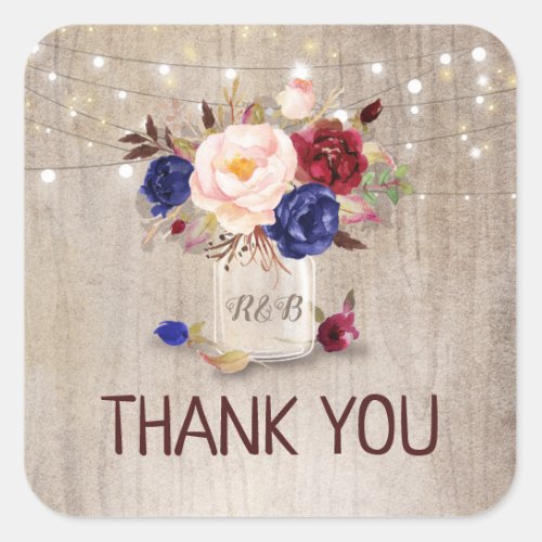 Floral Mason Jar Rustic Wedding Thank You Square Sticker