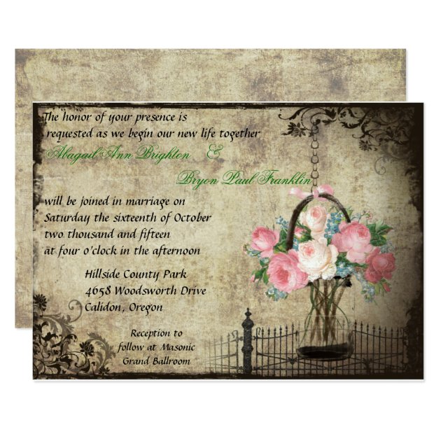 Floral Mason Jar Vintage Wedding Invitation
